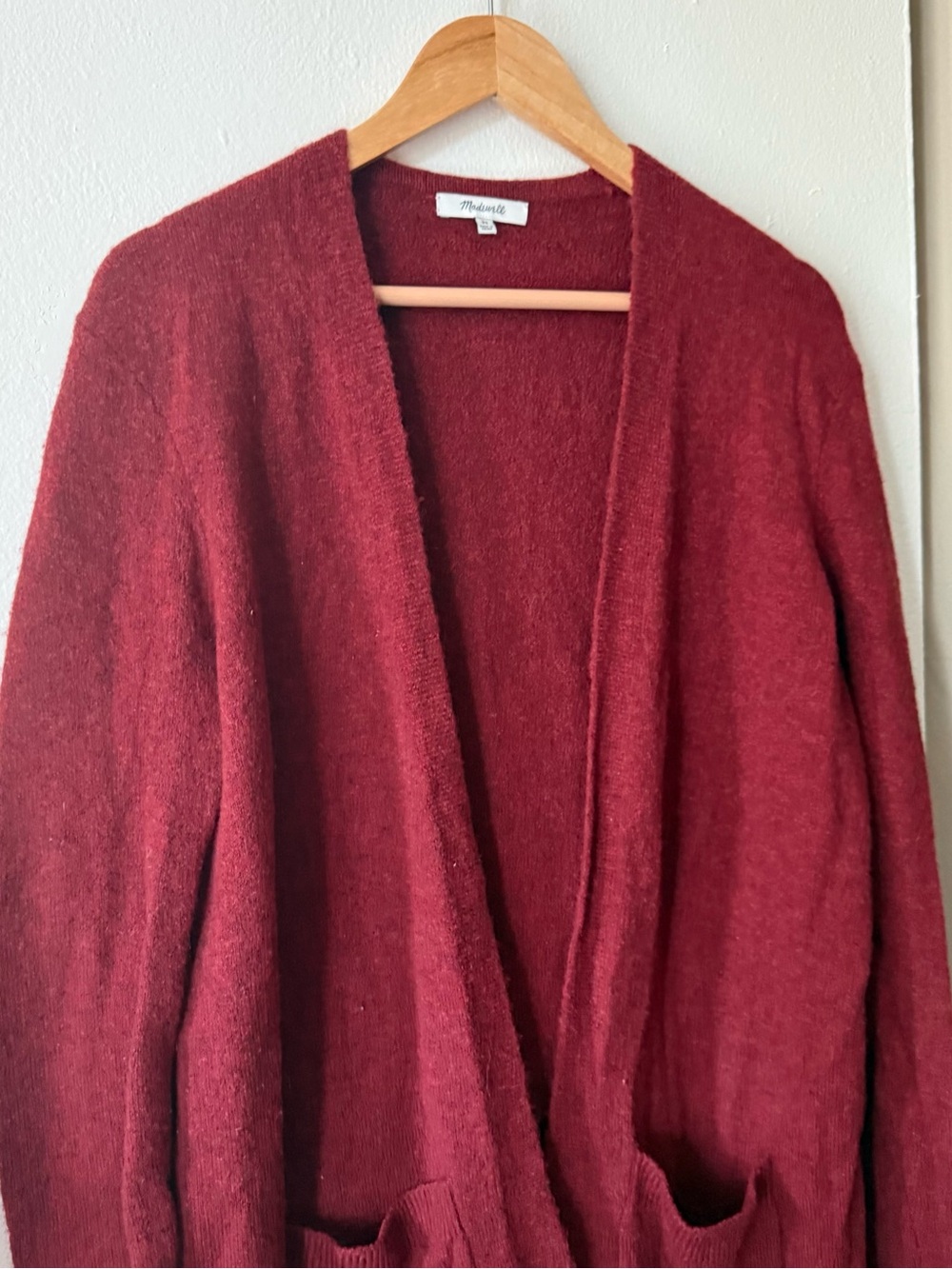 Madewell Open-Front Long Cardigan in Wine Red - Picture 3 of 6